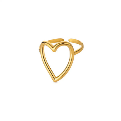 Heart Minimalist Stainless Steel Rings For Women Gold Color Glossy Opening Aesthetic Heart Ring Wedding Party Jewelry Gift BFF