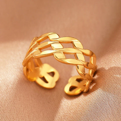 Stainless Steel Rings Vintage Exquisite Hollow Adjustable Open Statement Rings Light Luxury Fashion Rings For Women Jewelry New