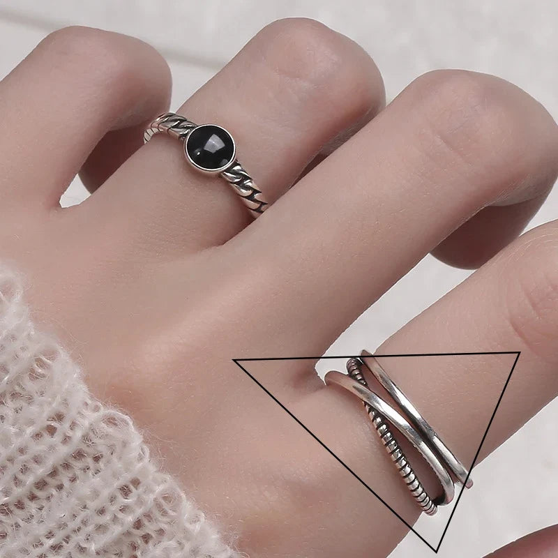 VENTFILLE 925 Sterling Silver Geometric Multilayer Round Bead Ring | Fashion Punk Temperament Jewelry