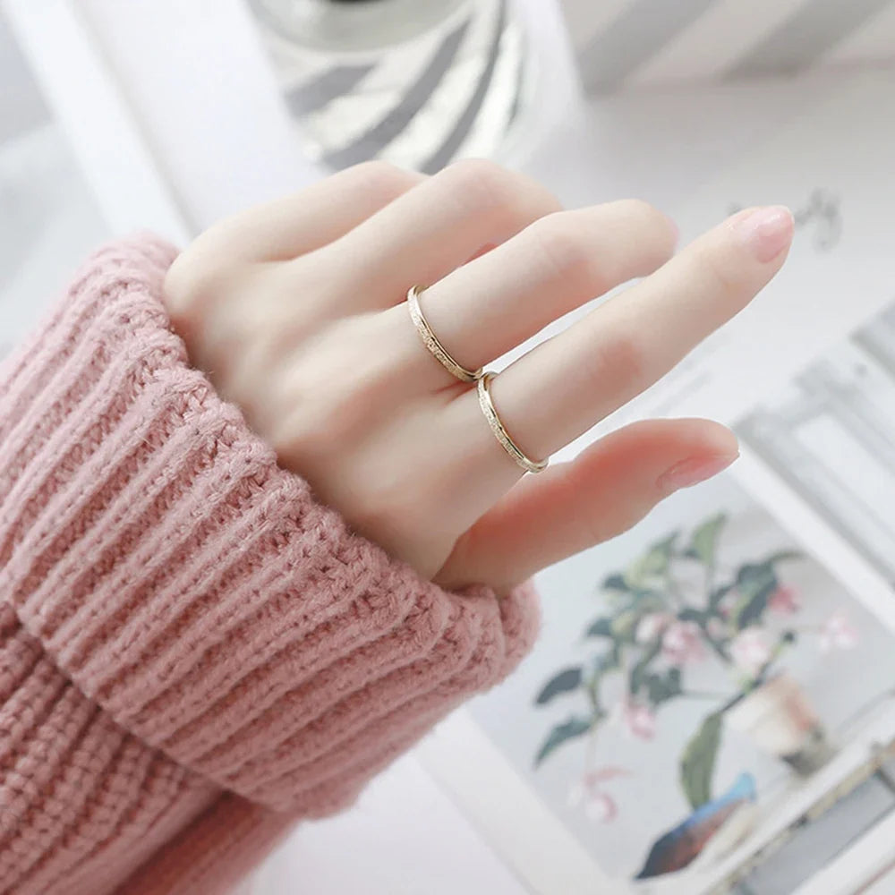 SUNIBI Frosted Stainless Steel Ring for Women Fashion Simple Gold Color Finger Rings Wedding Gifts Girls Jewelry Wholesale