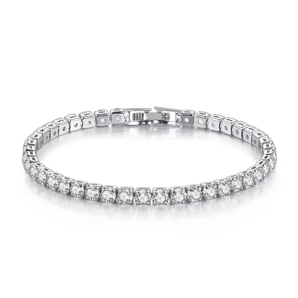 S925 Sterling Silver Bracelet Zirconia Tennis Ball Women Fashion Simple Engagement Wedding Charm Jewelry 4mm 16-23cm