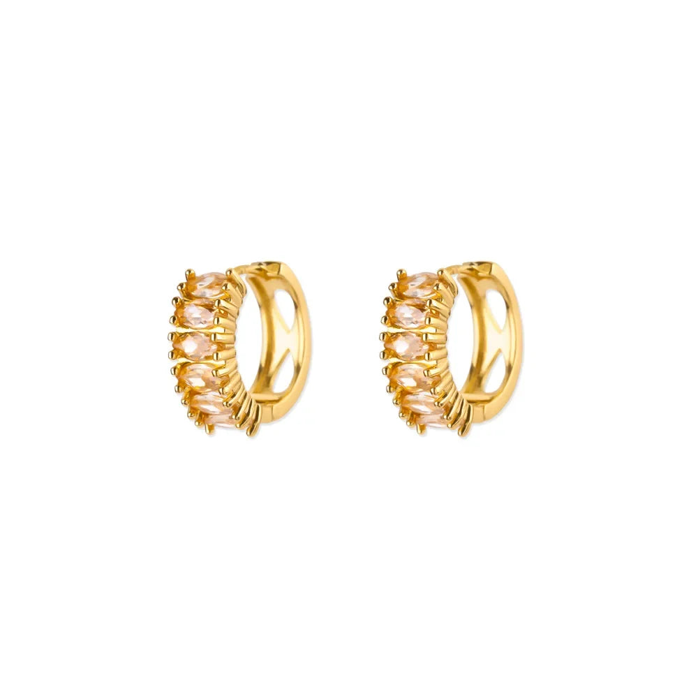 Zircon Hoop Earrings For Women Stainless Steel Gold Color Piercing Earring 2025 New Trend Fashion Wedding Couple Jewelry Gift