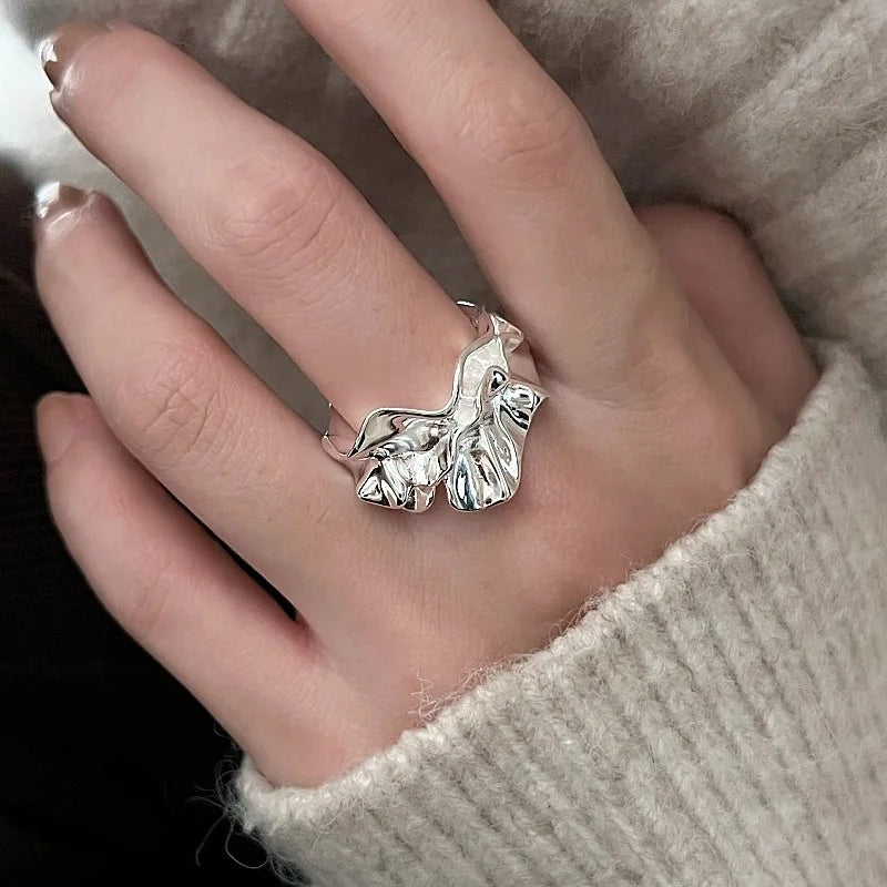 925 Sterling Silver Frosting Geometry Ring | Textured Wide Band for Women