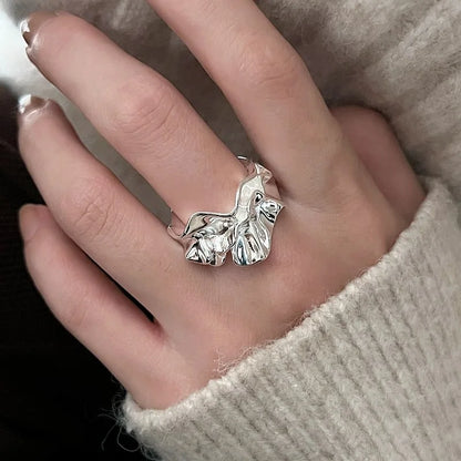 925 Sterling Silver Frosting Geometry Ring | Textured Wide Band for Women
