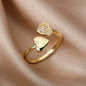 Fashion Zircon Sun Flower Rings For Women Stainless Steel Gold Color Geometric Ring Trendy Wedding Party Aesthetic Jewelry Gifts
