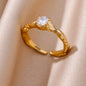 Stainless Steel Rings For Women Gold Color Fashion Heart Zircon Opening Ring Female Finger Wedding Party Jewelry Gift
