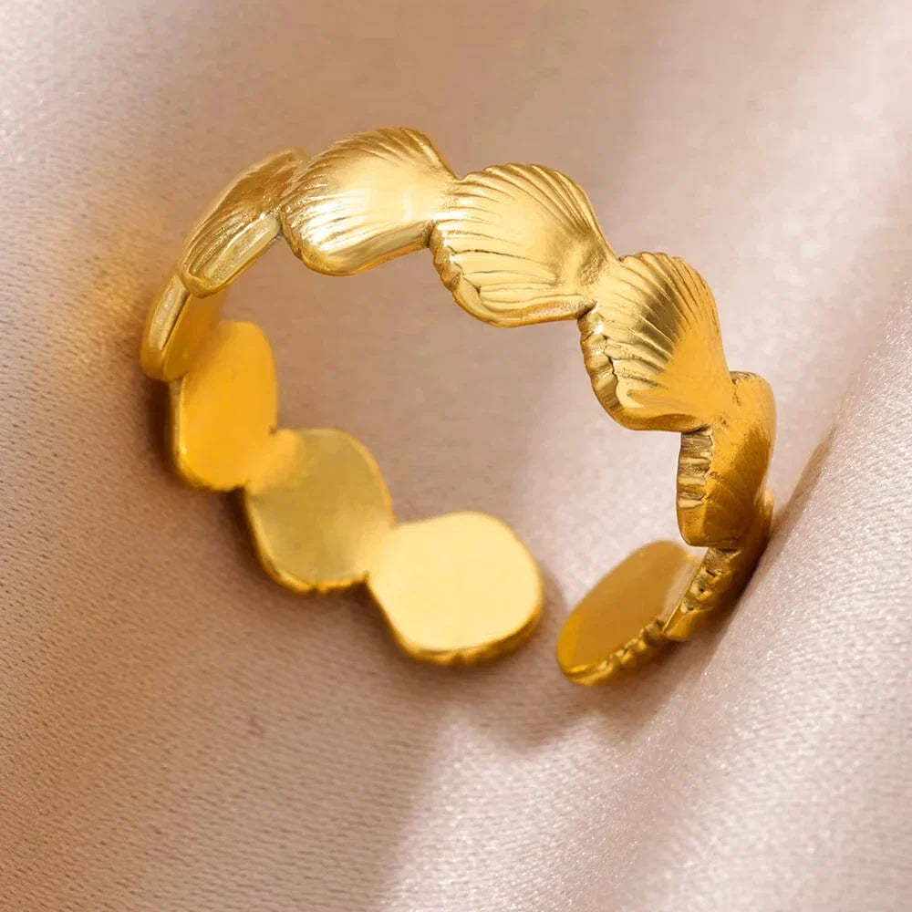 Starfish Shell Stainless Steel Open Rings For Women Fashion Gold Color Finger Ring Trendy Summer Beach Vacation Ocean Jewelry