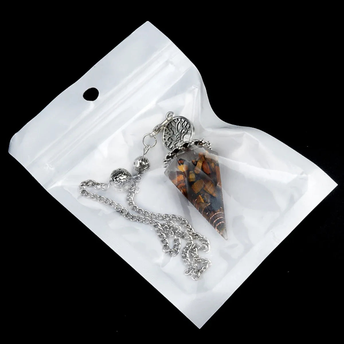 20x52mm Natural Stone Pendulum Tree of Life Hexagonal Cone Crushed Stone Tiger's Eye