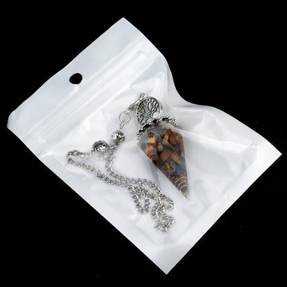 20x52mm Natural Stone Pendulum Tree of Life Hexagonal Cone Crushed Stone Tiger's Eye