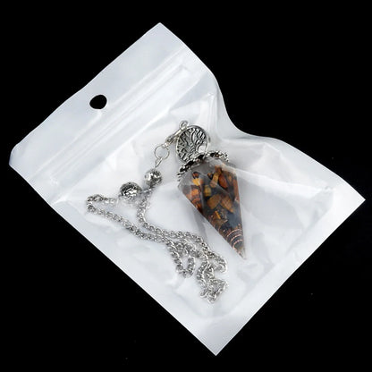 20x52mm Natural Stone Pendulum Tree of Life Hexagonal Cone Crushed Stone Obsidian