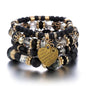 4Pcs Boho Crystal Beads Chain Bracelet Set For Women Vintage Heart Charm Elastic Bangle Female Fashion Party Jewelry