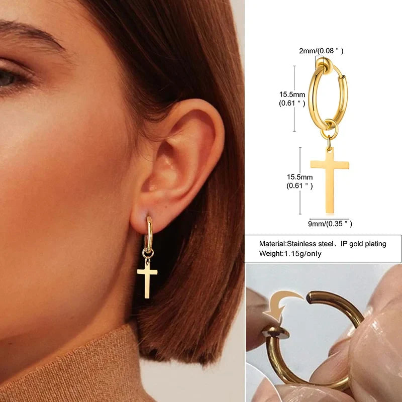 Stainless Steel Cross Earrings for Men | Religious Stud Earrings