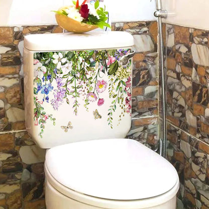 Plants Flowers Butterflies Wall Sticker | Toilet Decor Decals for Home Decoration