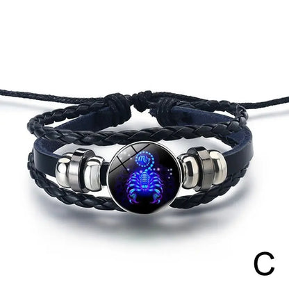 12 Constellation Gem Leather Bracelet Men Women Glass Bracele Couple Leather Multilayer Weave Birthday Gift Bangle Gem