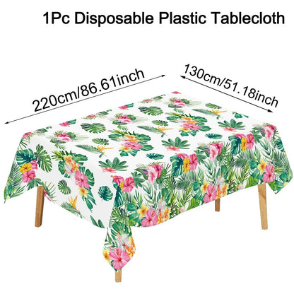 Tropical Hawaiian Party Tablecloth and Candy Bags Set | Flamingo Summer Decor