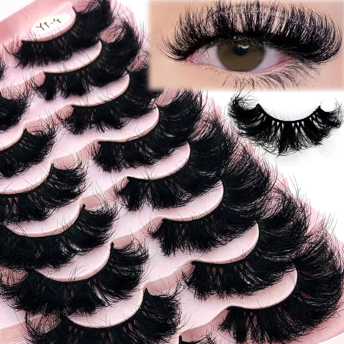 5-8 Pairs Natural Russian Striped Mink Lashes | 3D Volume Wavy False Eyelash Extensions