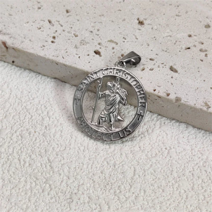 Hot Sale Religious 18K Gold Plated St.Christopher Necklace Stainless Steel Pendant Necklace For Men Women Jewelry Gift
