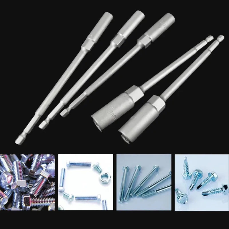 6-Piece Electric Drill Socket Adapter Bit Set | 150mm Hex Shank Nut Driver for Impact Drills