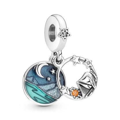 European Summer Blue Series Turtle Flower Pendant Fit S925 European 925 Sterling Silver Bracelet Bangles Necklace