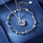 925 Sterling Silver Heart Shaped Necklace Bracelet Set for Women Vintage Korean Blue Crystal Bracelets Jewelry Set Party Jewelry
