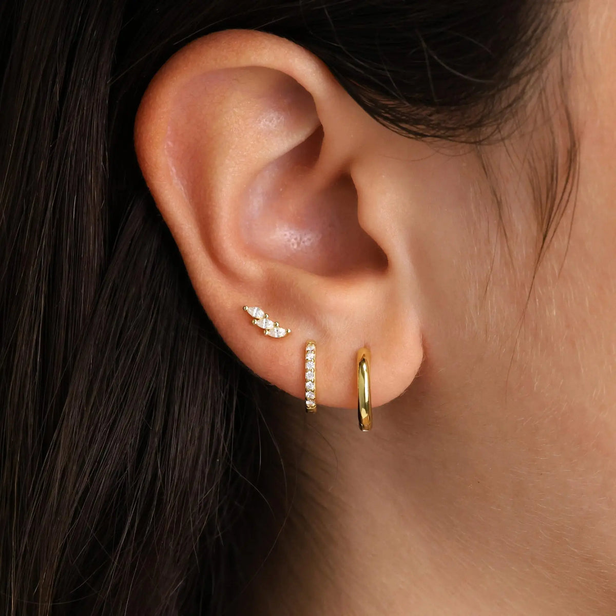 Gold Hoop and Stud Earrings Set | 3-Piece Stainless Steel Jewelry Collection