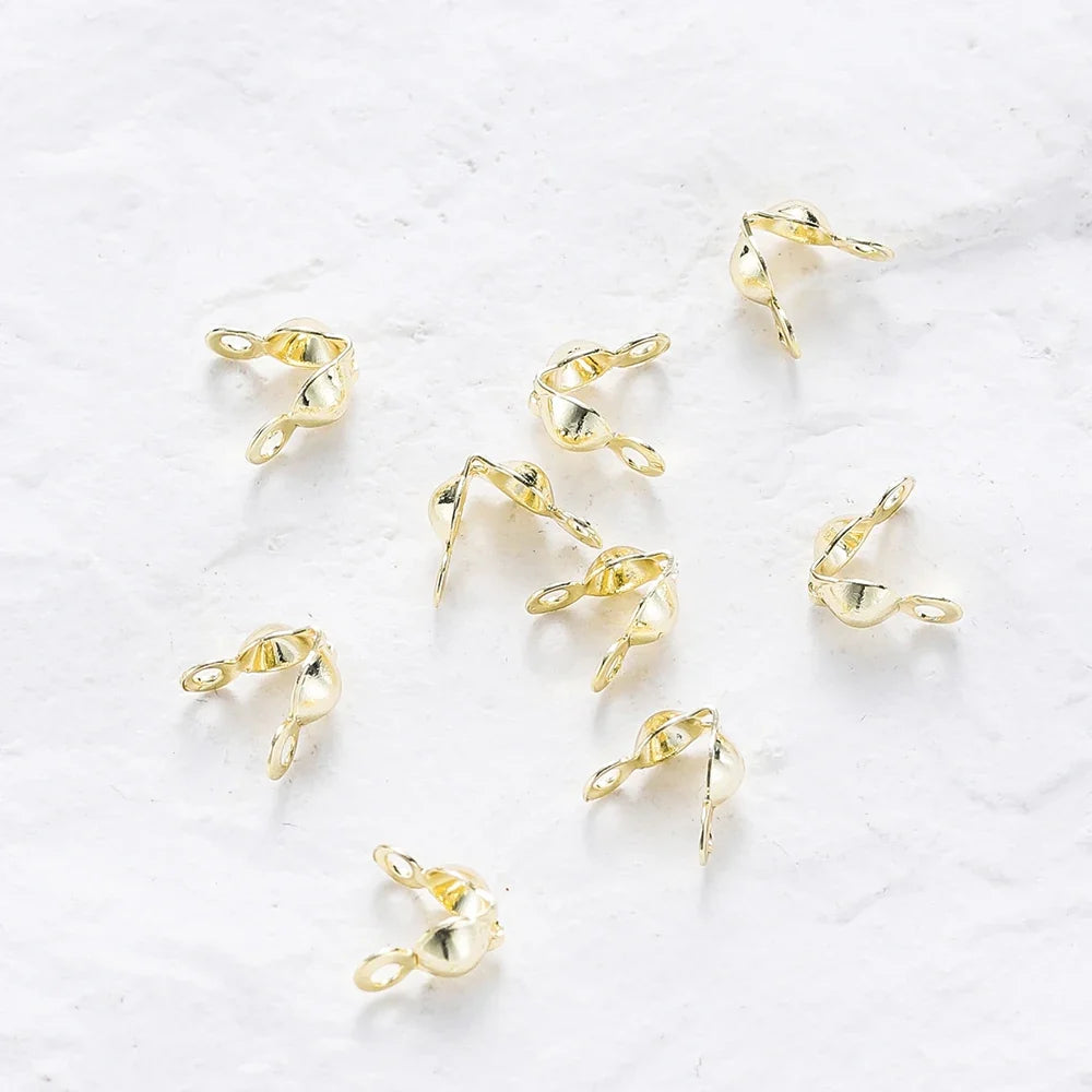 14K 18K Real Gold Plated Double Hole End Clasp Beads Open Cover Crimp Connector Beads For DIY Jewelry Making Necklace Component