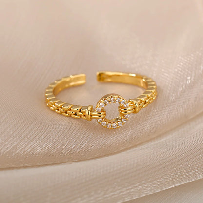Zircon Heart Rings For Women Stainless Steel Gold Color Adjustable Open Finger Ring Wedding Aesthetic Jewelry Gift 2024