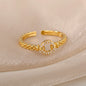 Zircon Heart Rings For Women Stainless Steel Gold Color Adjustable Open Finger Ring Wedding Aesthetic Jewelry Gift 2024
