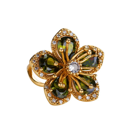 Luxury Colorful Zircon Flower Rings For Women Gold Color Stainless Steel Opening Ring Fashion Wedding Party Aesthetic Jewelry