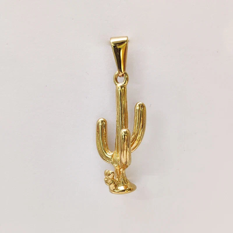 Trendy Gold - Plated Stainless Steel Cactus Pendant Necklace for Men & Women - Non - Fading, Ideal Gift, Fashion Jewelry