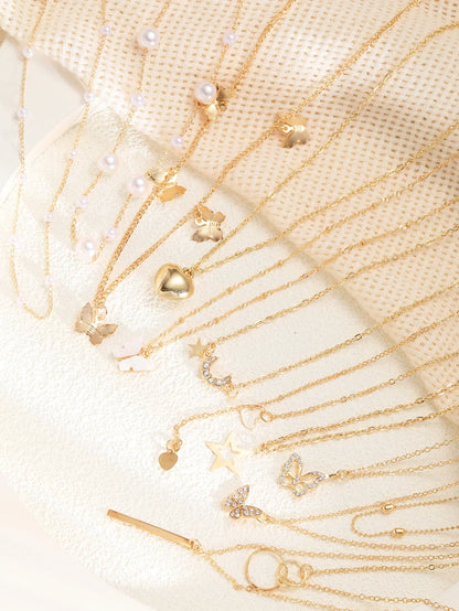 11 Pcs Women's Zircon Necklace Set Gold Color Fashion Love Heart Butterfly Pendant Hypoallergenic Neck Chain Boho Jewelry Gifts