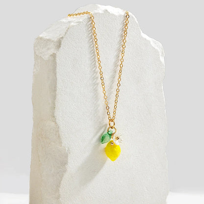 1 exquisite and cute resin lemon flower pendant necklace, simple and versatile, fruit collarbone chain, neck chain