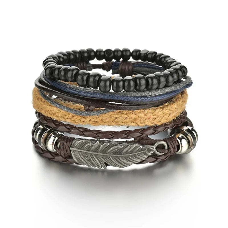 MeMolissa New Fashion Braided Wrap Leather Bracelets for Men High Quality Vintage Charm Wood Beads Ethnic Tribal Wristbands