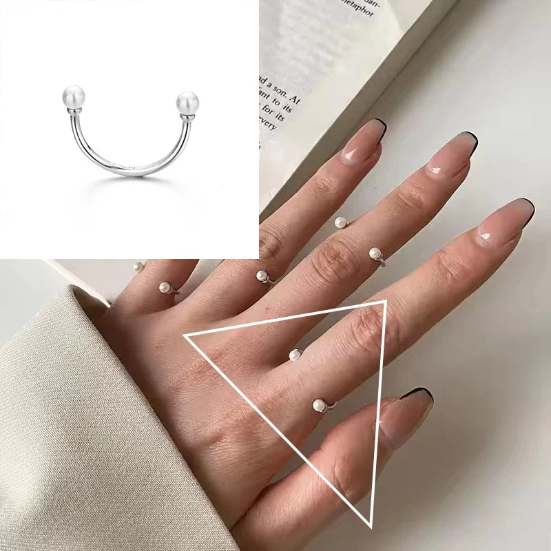 PANJBJ 925 Sterling Silver Pearl Irregular Ring | Women Shell Overlapping Hollow Sweet Design Jewelry