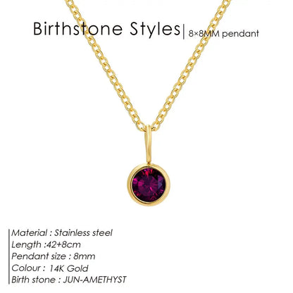 Birthstone Necklace for Woman Stainless Steel 12 Constellation DIY Colourful Zirconia Pendat Birthday Gift Jewelry Wholesale