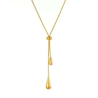DOTIFI  Stainless Steel Pull Adjustable Water Drop Shape Tassel Charm Necklace Fashion Personality High-Grade Jewelry Gifts