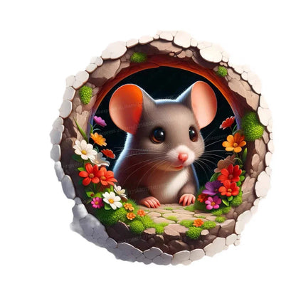 Cute Cartoon Mouse Hole Wall Sticker | Funny Rats Decals for Kids Bedroom Decoration