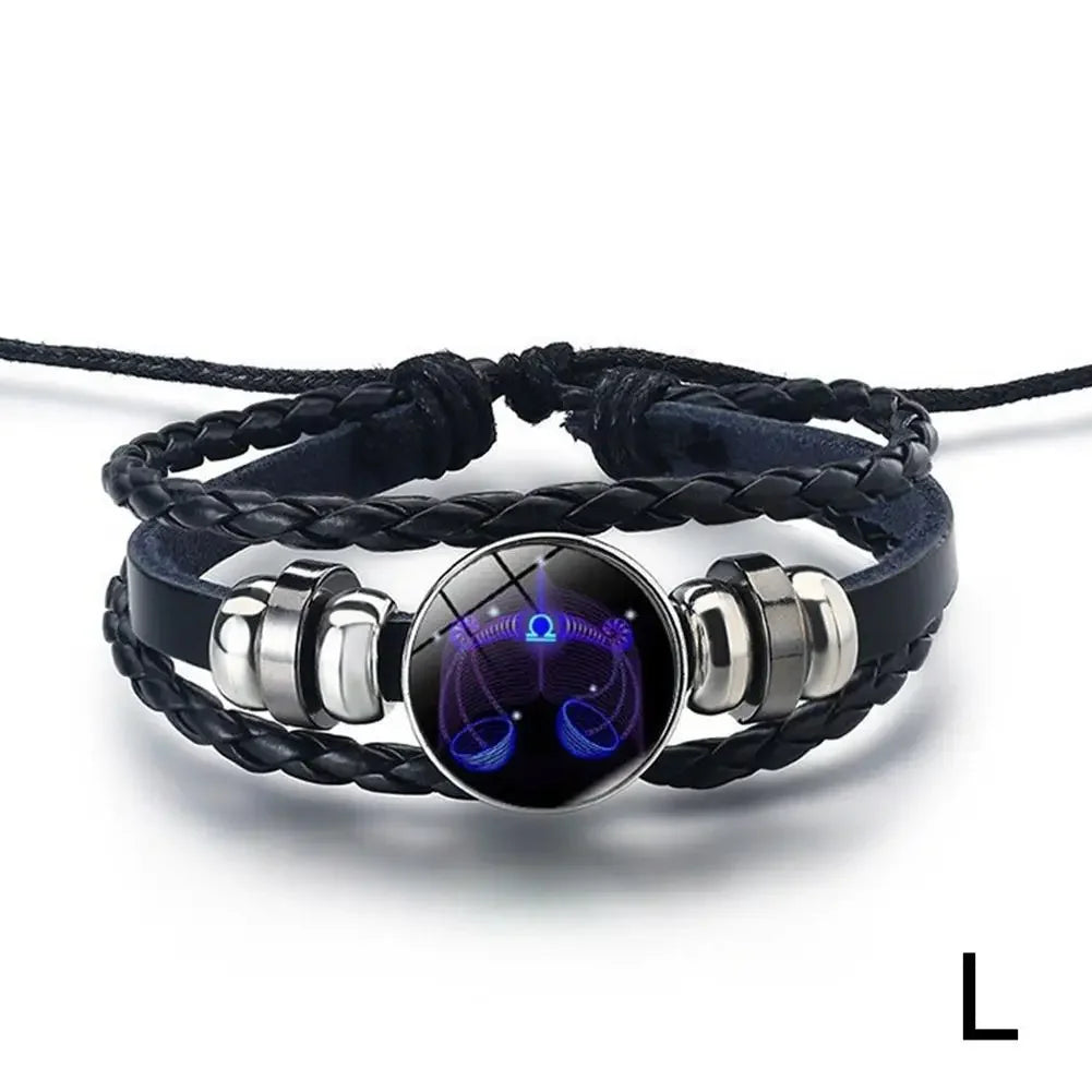 12 Constellation Gem Leather Bracelet Men Women Glass Bracele Couple Leather Multilayer Weave Birthday Gift Bangle Gem