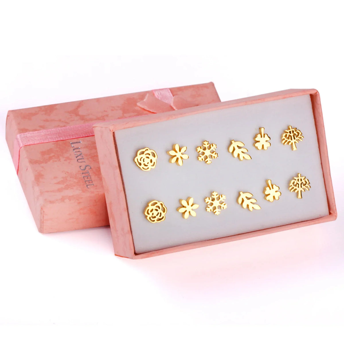 6 Pairs Vintage Stud Earrings Set for Women | Stainless Steel Snowflake Piercing