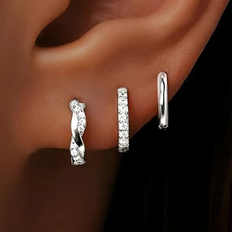 Gold Hoop and Stud Earrings Set | 3-Piece Stainless Steel Jewelry Collection