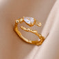 Stainless Steel Rings For Women Gold Color Fashion Heart Zircon Opening Ring Female Finger Wedding Party Jewelry Gift