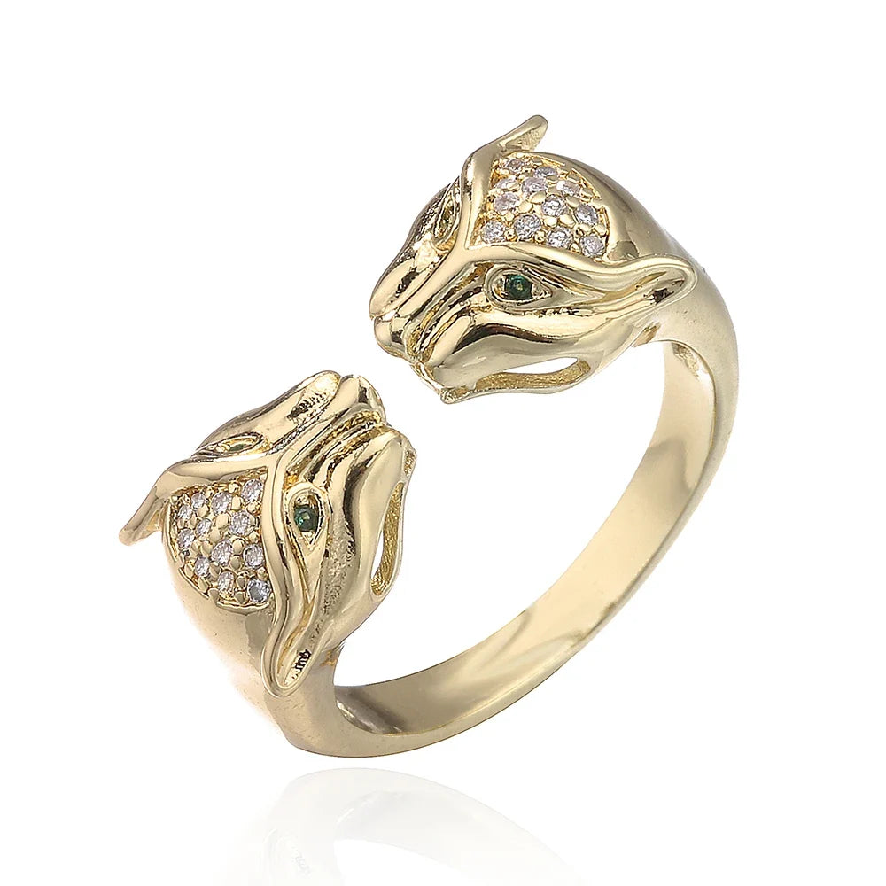 NEWBUY High Quality Fashion Statement Big Animal Ring For Women Girl Party Jewelry Gold Color Zircon Leopard Open Ring Wholesale