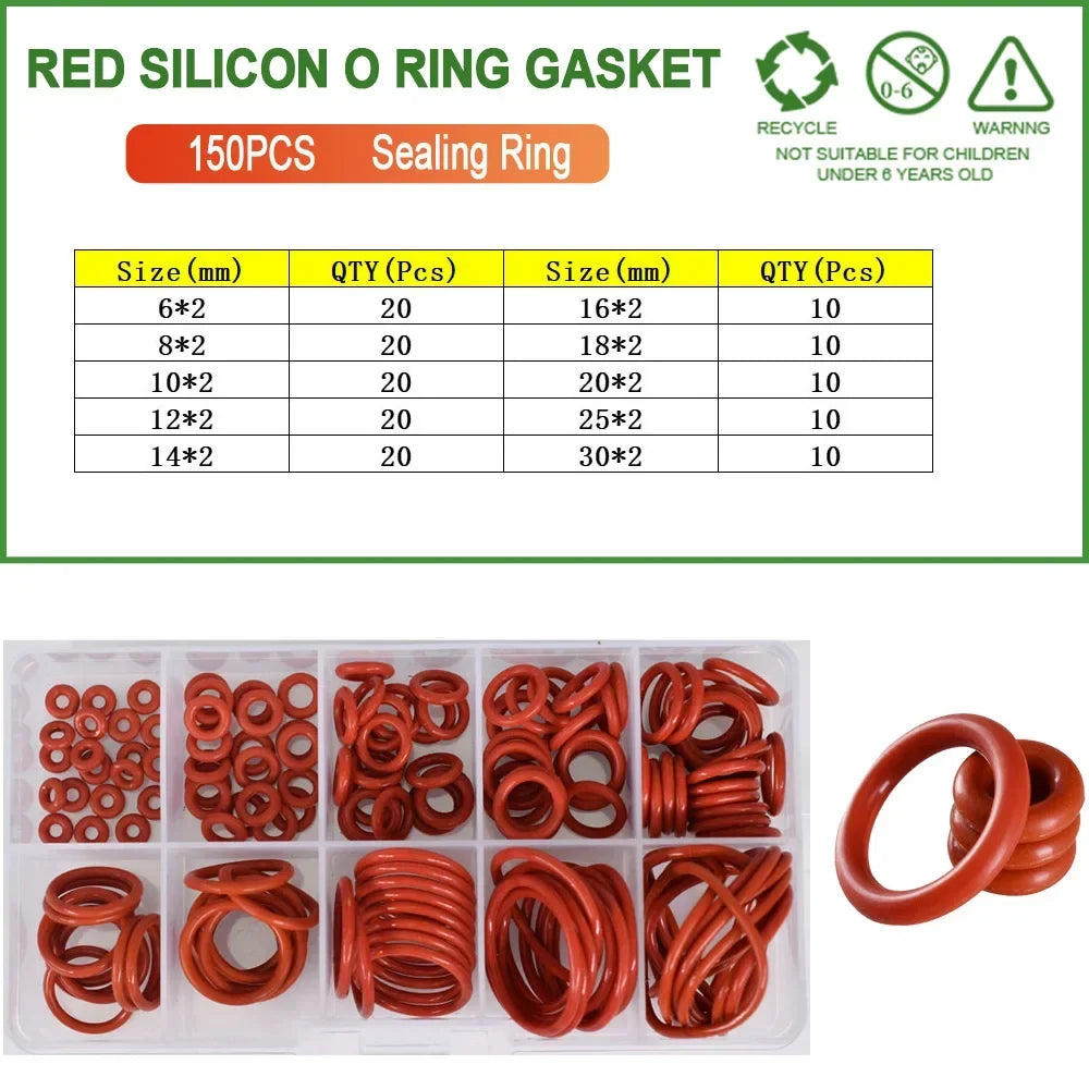 Food Grade Silicone O-Ring Sealing Gasket Set | Red VMQ Rubber Washers for Cookers