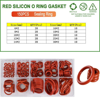 Food Grade Silicone O-Ring Sealing Gasket Set | Red VMQ Rubber Washers for Cookers