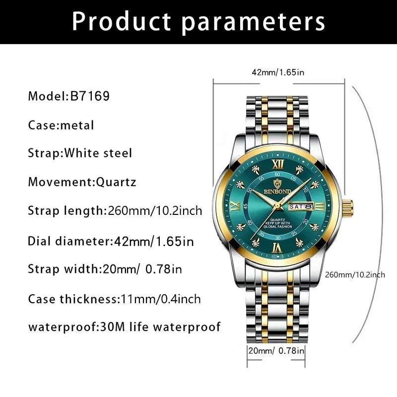 New Gifts Casual Business Diamond Clock Men Luxury Watch Automatic Watches Mens Fashion Quartz Wristwatches Gold Reloj Hombre