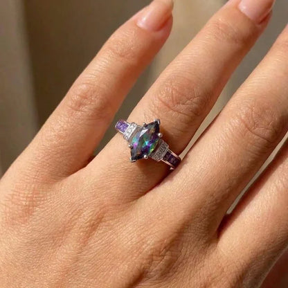 925 Sterling Silver Special Marquise Shape Shiny Purple CZ Prong Setting Fashion Party Rings for Women Jewelry Gift
