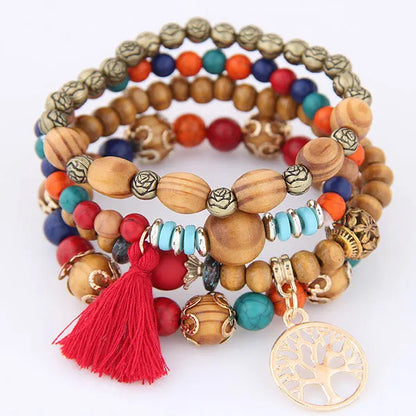 DIEZI Bohemian Multicolor Pink Crystal Beads Bracelets Women Girls Elastic Tassel Wing Letters Rope Bracelet Pulseira Feminina