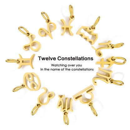 12 Zodiac Signs Pendant Accessories Stainless Steel Constellation Necklace Birthday Gift
