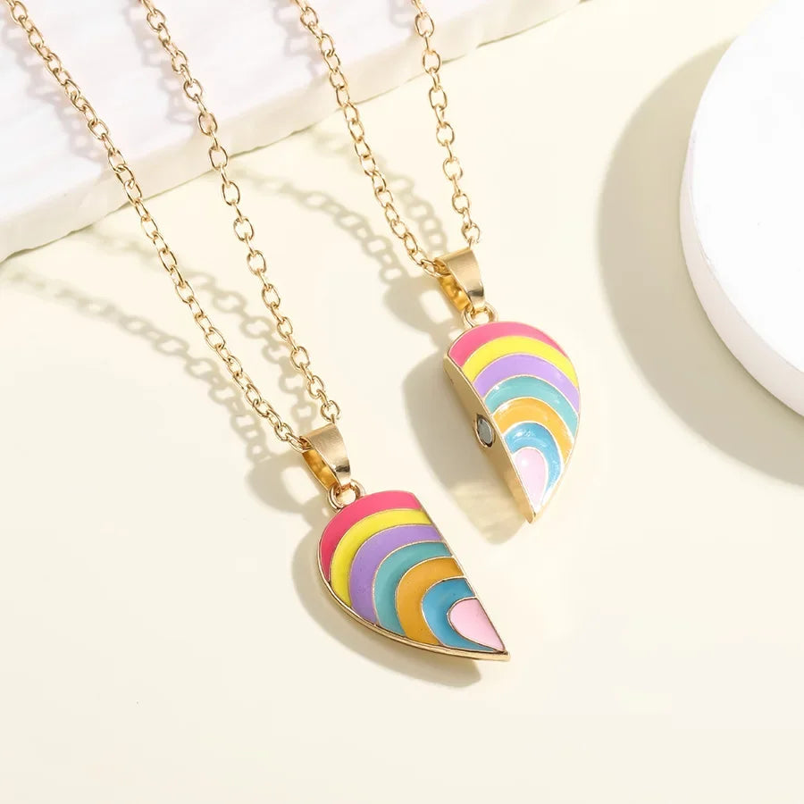 1set Rainbow Heart Necklace Pendant Creative Magnetic Splicing Necklace Pendant Couple Good Friend Friendship Necklace