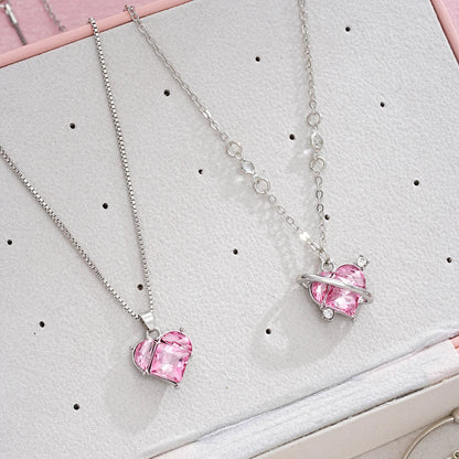 14 PCS Pink Craystal Heart Pendants Necklace Earrings Ring Bracelet Sets For Women Girl Fashion Jewelry Set Wedding Jewelry Gift